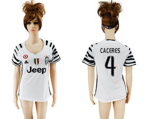 Women's Juventus #4 Caceres Sec Away Soccer Club Jersey